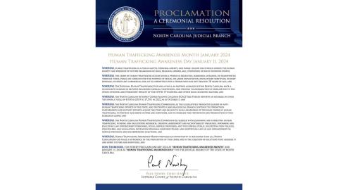 Chief Justice Paul Newby Proclaims January 2024 As Human Trafficking   Proclamation 2024 WEB 